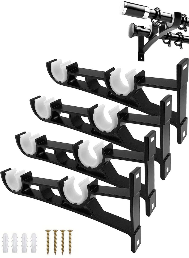 منزل الغابة 4 قطع من حوامل ستائر قوية، حامل مزدوج للعصى للستائر والملابس، دعامة عمود معدني أسود مع مسامير – يتحمل حتى 22 رطلاً - Image 1